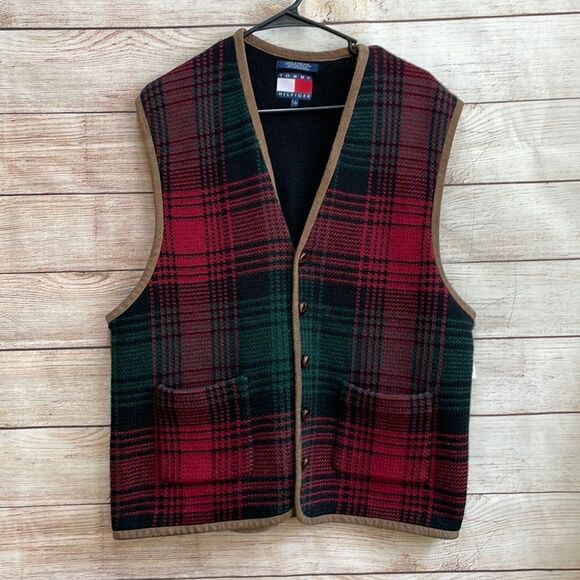 VINTAGE TOMMY HILFIGER PLAID WOOL VEST - Picture 1 of 6